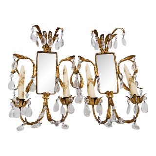 Pair of Vintage Parcel-Gilt and Metal Two-Light Sconces For Sale