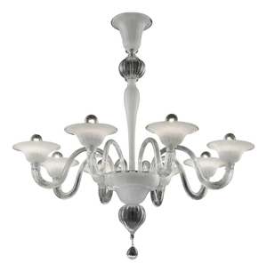 Venetian Murano Glass Chandelier in Transparent and White Tones with Silver Leaf by Simoeng for Simoeng