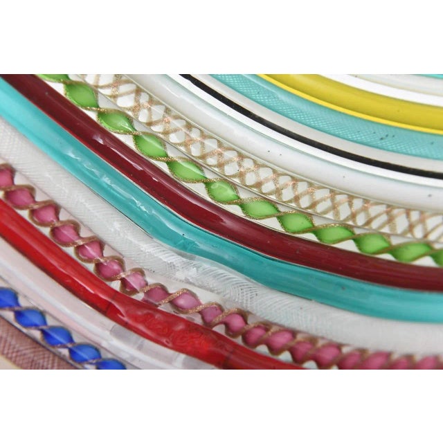 Vintage Murano Galliano Ferro Fused Cane Latticino Multicolored Glass Bowl For Sale - Image 10 of 10