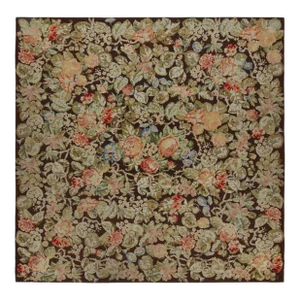 Antique English Needlepoint Square Rug With Floral Pattern, From Rug & Kilim