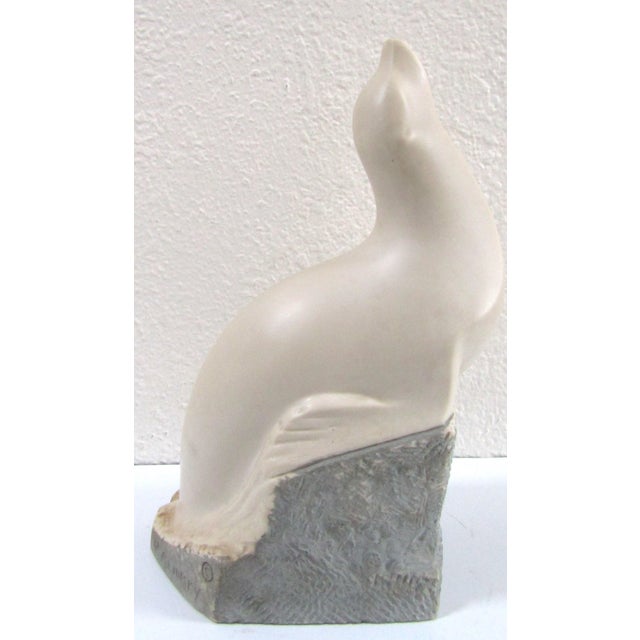 Vincent Glinsky 1970s Vincent Glinsky Smooth Cream Snow Seal on Rough Gray Cliff Sculpture Foundry Stone For Sale - Image 4 of 9