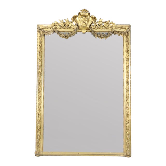 Monumental Carved 19th C Louis XV Gold Leaf Carved Mirror For Sale