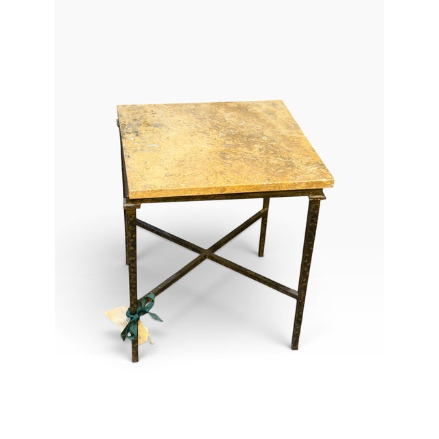 Giacometti Style Paul Ferrante Marble Top SquareWrought Iron Side Table.