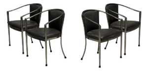 Karl Springer Style, Mid-Century Modern, Gunmetal, Leather, Armchairs, 20th C.