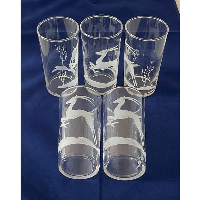 Vintage Mid-Century Modern Etched Gazelle Highball Glasses- Set of 5 For Sale - Image 10 of 13