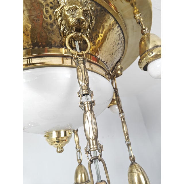 Art Nouveau Ceiling Lamp with Lion Heads, 1900s For Sale - Image 3 of 15