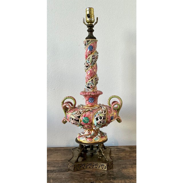 Vintage Hand Painted Glazed Ceramic Lamp For Sale In West Palm - Image 6 of 12