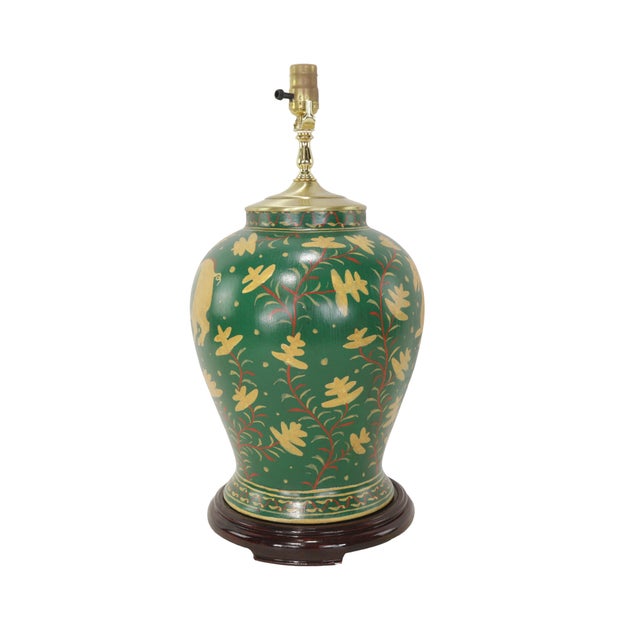 Early 21st Century Vintage Brunschwig & Fils Hand-Painted Green Ceramic Pig Table Lamps - Pair For Sale - Image 5 of 11