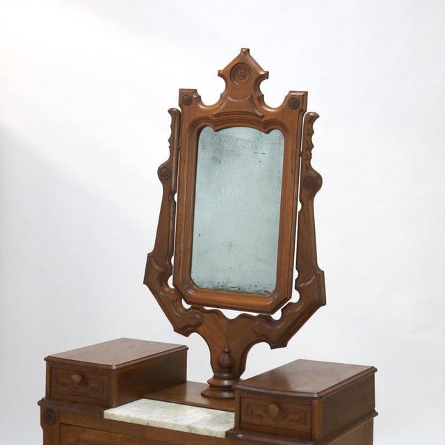 Antique Victorian Carved Walnut Marble Top Dresser With Mirror Circa 1890 For Sale - Image 4 of 15