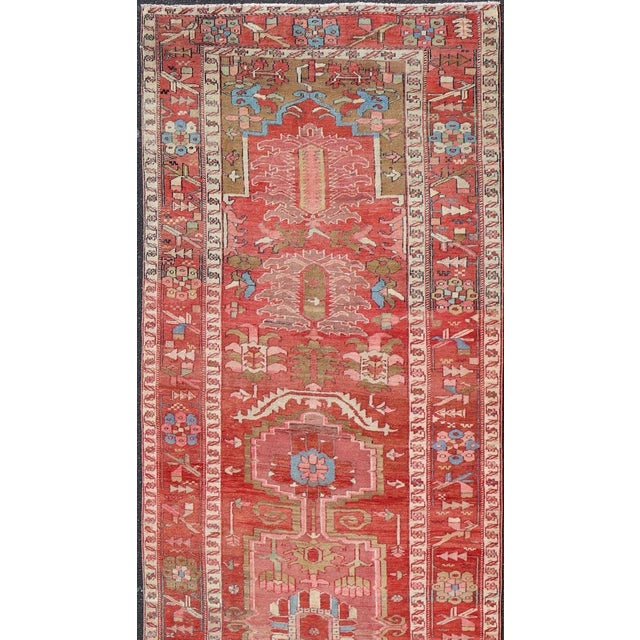 Antique Persian Serapi Gallery Runner With Medallion Design 4'9 X 16'9 For Sale - Image 9 of 12