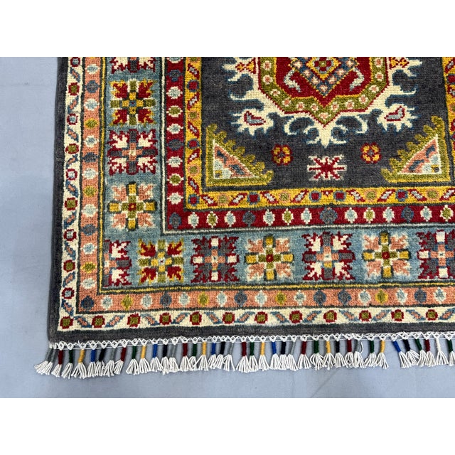 Charcoal Gray and Blue Chobi Wool Runner Rug With Tribal Medallions, 2'9" X 6'5" For Sale - Image 10 of 16