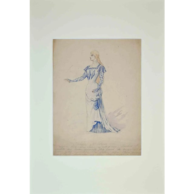 Alfredo Edel, Theatrical Costume, Original Watercolor, 1895 For Sale - Image 3 of 3