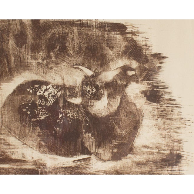 A lithograph of a bull by the Chinese-American artist John Chin Young (1909-1997). This print features a bull, sitting...