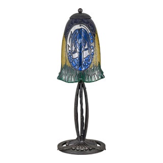 1920s French Art Deco Enameled Table Lamp by Etablissements Leune For Sale