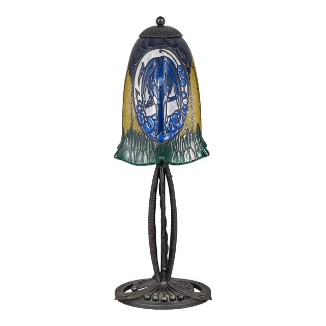 French Art Deco Enamelled Table Lamp by Les Etablissements Leune - 1920s France For Sale