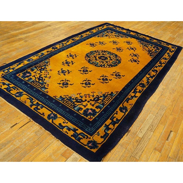 Chinese 1920s Gold Medallion Classic Antique Chinese Peking Rug 5' X 8' Handknotted Wool Carpet For Sale - Image 3 of 6