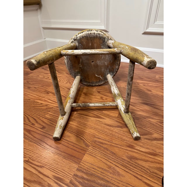 Antique Early American Farmhouse Painted Low Stool For Sale - Image 12 of 12