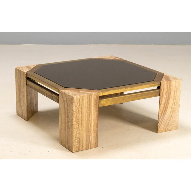 Stone and Brass Coffee Table, Italy, 1970s For Sale - Image 4 of 5