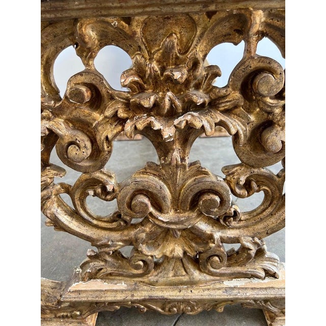 Italian Carved Giltwood Bench W/ Embossed Leather For Sale - Image 16 of 17