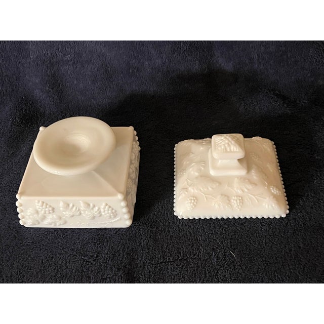 White 1940s Westmoreland Milk Glass Patterned Square Candy/Trinket Dish With Lid For Sale - Image 8 of 9