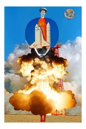 Plate No. 206, Abstract, Collage, Women in History, Rocket Launch