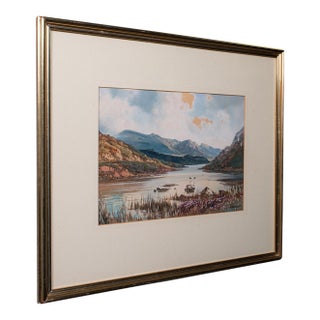 Antique Loch Landscape Painting, Scottish, Watercolour Art, Highlands Picture For Sale
