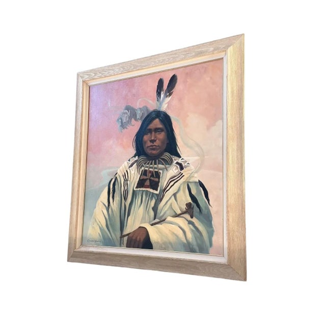 The Old Ways is an original oil on canvas by American Western painter Carolyne Hawley, depicting a Plains figure in a pale...