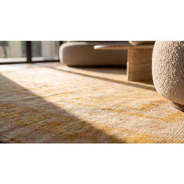 Peach 1930s Orange Peach Geometric Herati Antique Indian Cotton Agra Rug 4'7" X 7'2" Handknotted Wool Carpet For Sale - Image 8 of 9