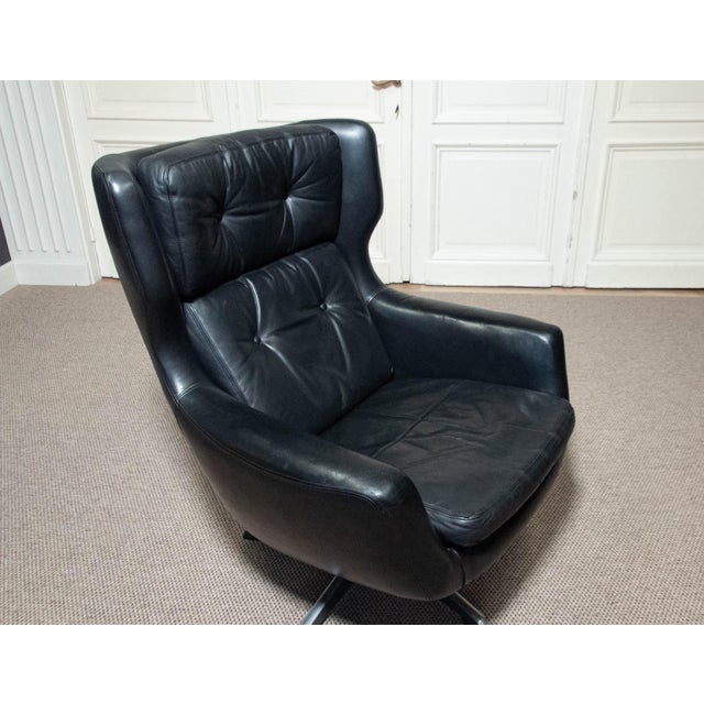Vintage Black Leather Swivel Chair by H.W. Klein for Bramin Møbler, 1970s For Sale - Image 6 of 14