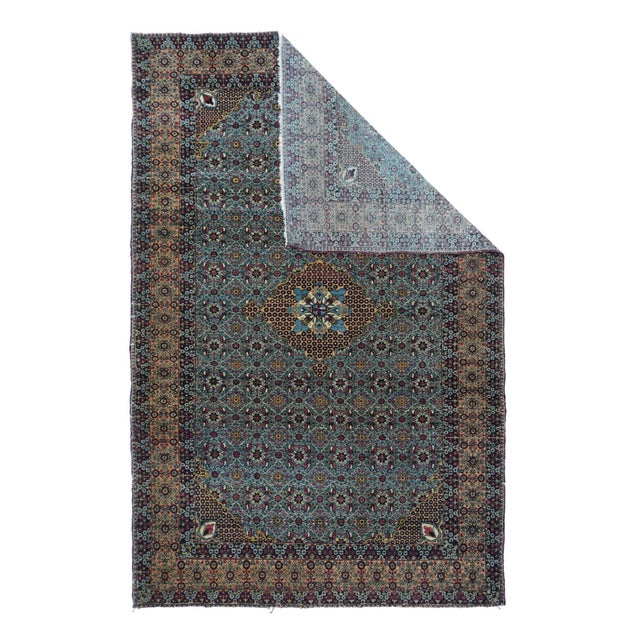 The perfectly proportioned light blue field supports an even stepped diamond trellis of larger and smaller reserves,...
