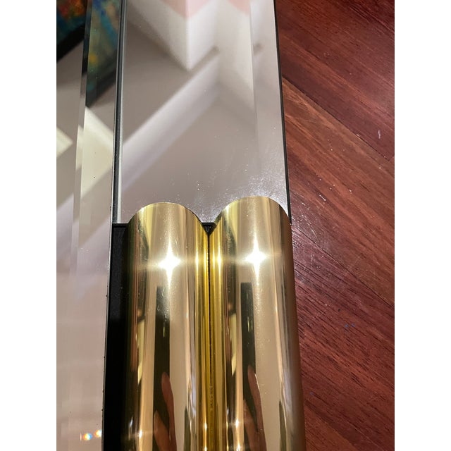 Vintage 1980s Geometric Postmodern Triangular Wall Mirror With Brass Tubular Corner Details For Sale - Image 4 of 11