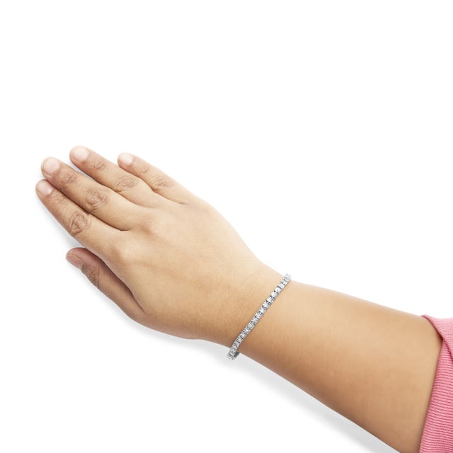 Early 21st Century .925 Sterling Silver 1/2 Cttw Lab Grown Diamond Illusion-Set Miracle Plate Tennis Bracelet - Size 7.25" For Sale - Image 5 of 6