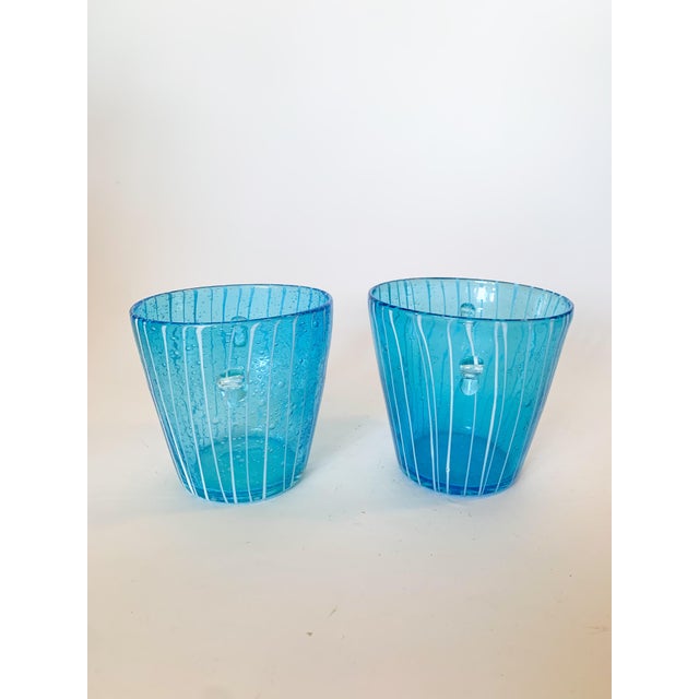 Vintage Venini Murano Style Blue Bubble Glass Wine Cooler Ice Buckets Italy 1970, a Pair For Sale - Image 11 of 12