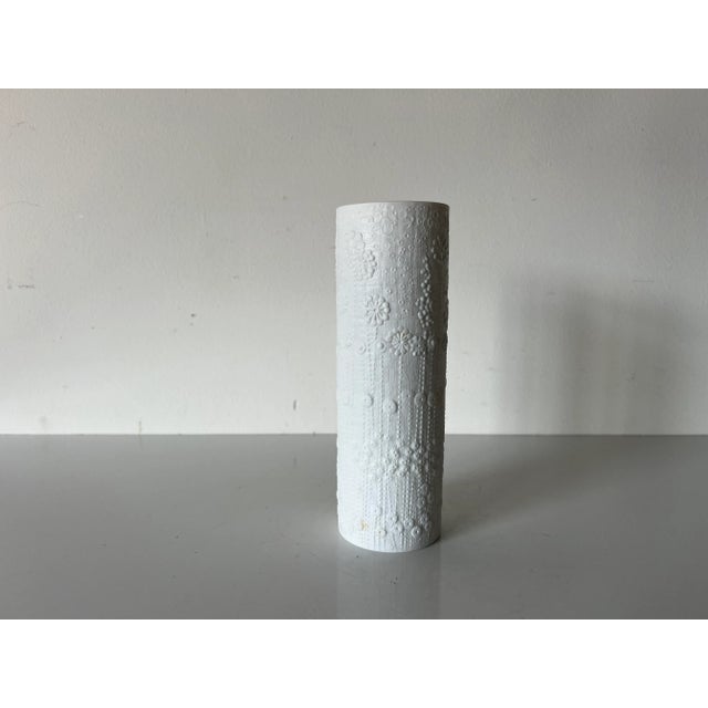 1960s Vintage White Matte Flowers Relief Porcelain Vase by Rosenthal Studios For Sale - Image 5 of 13