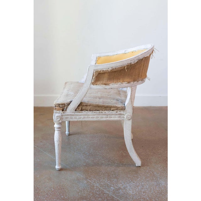 Swedish Gustavian Style Painted Tub Chair with Carved Campanula Friezes For Sale - Image 4 of 8