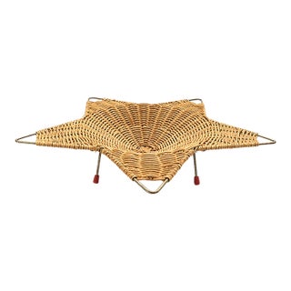 Vintage Mid-Century Modern Sculptural Rattan Star Fruit Basket With Metal Feet, Circa 1950s–1960s For Sale