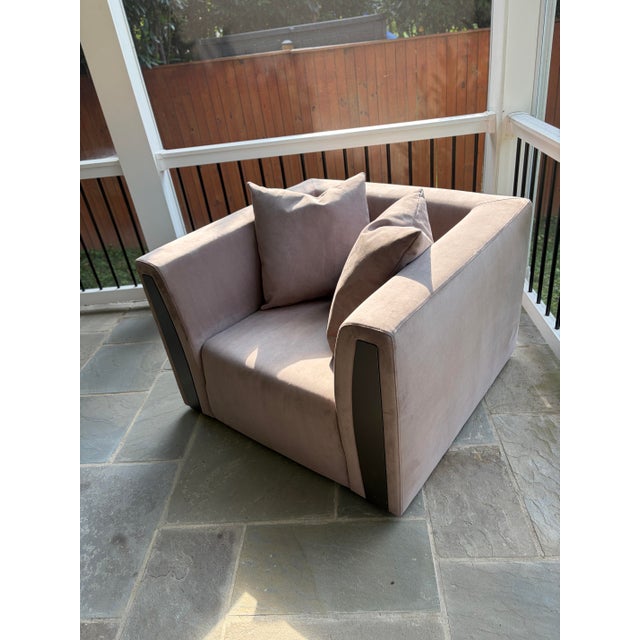 Modern Suede Armchair in the Style of Minotti’s Suitcase Collection For Sale - Image 3 of 12