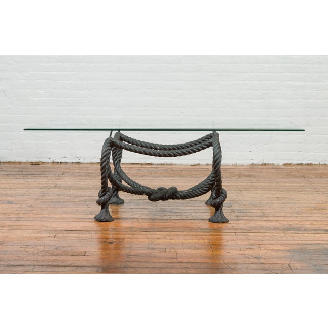 Contemporary Cast Bronze Nautical Rope Maison Jansen Style Coffee Table Base For Sale - Image 11 of 12