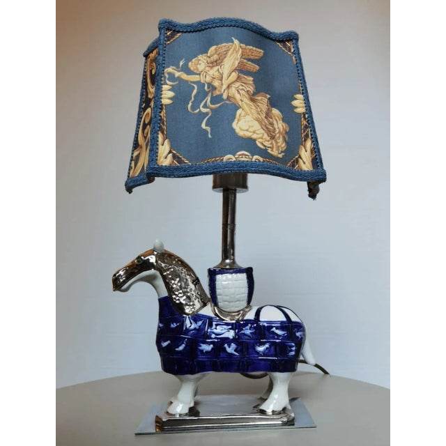 Vintage Equestrian Porcelain Horse Lamp For Sale - Image 6 of 8