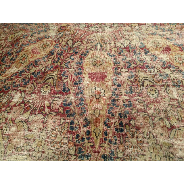 19th Century Persian Kerman Lavar Rug, Hand-Knotted Wool, Floral Pattern, Ivory & Burgundy, 9x13 For Sale - Image 13 of 15