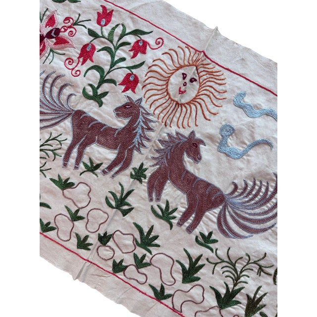 1960s Winged Horse Suzani Wall Hanging, Red Vines For Sale - Image 5 of 5