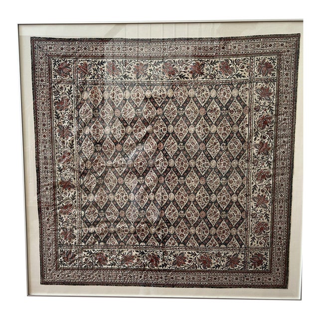 Large Vintage Hand‑Painted Yazd Silk Textile (1970s) — Architectural & Figurative Persian Fine Art For Sale
