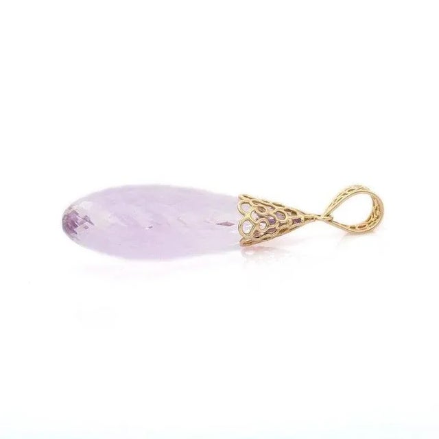 Art Deco 93.23 Carats Teardrop Amethyst Antique Pendant in 14k Solid Yellow Gold For Sale - Image 3 of 8
