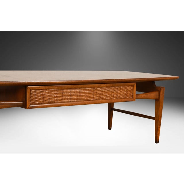 Mid Century Lane Esteem Cane Front Walnut Coffee Table For Sale - Image 9 of 13
