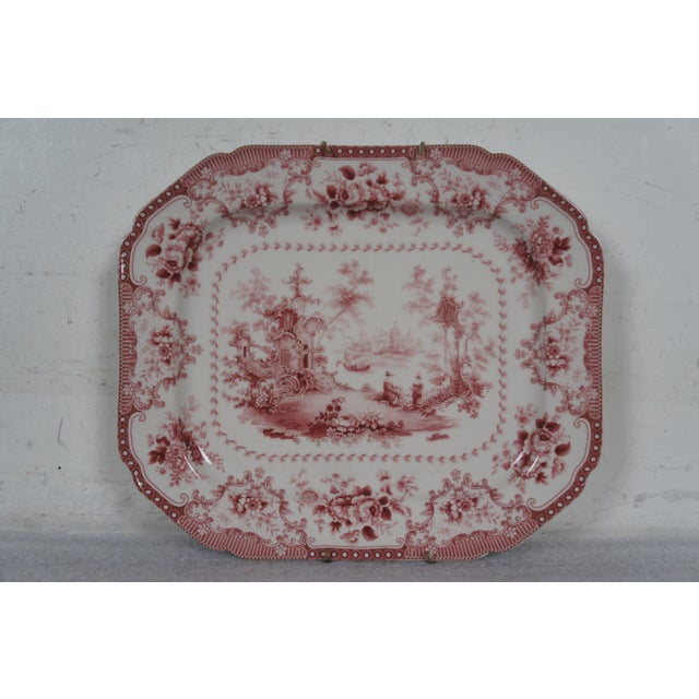 Late 20th Century Late 20th Century Riproduzioni Red Porcelain Transferware Plates Platter With Hanging Racks- Set of 7 For Sale - Image 5 of 10
