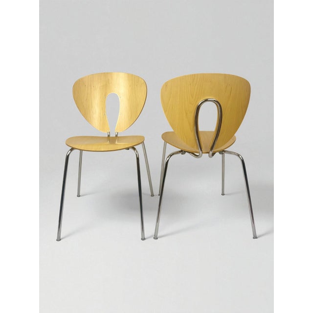 Jesús Gasca for Stua "Globus" Modern Molded Wood & Chrome Stackable Dining Chairs - Set of 8 For Sale - Image 4 of 14