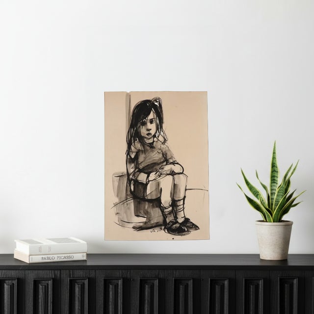 1970s Ruth Schloss Original Ink Portrait Drawing Small Girl Signed For Sale In Cincinnati - Image 6 of 9