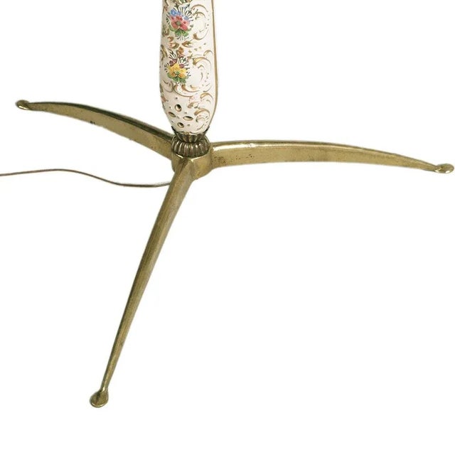 Mid-Century Modern Bronze Floor Lamp with Ceramic Inserts attributed to Gio Ponti, 1930s For Sale - Image 3 of 8