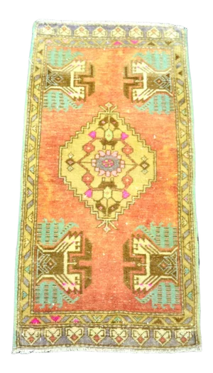 Vintage Turkish Multicolor Handmade Wool Small Rug
