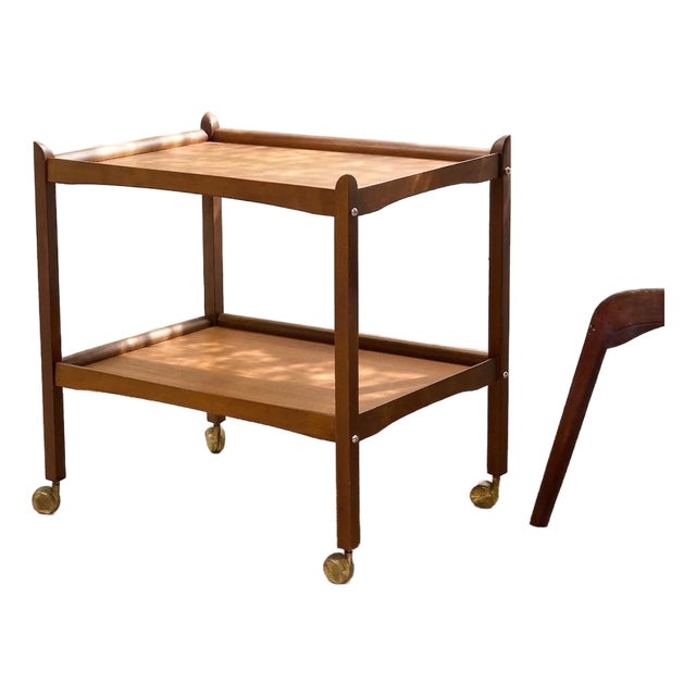 Vintage Mid-Century Modern Two-Tier Wood Bar Cart For Sale